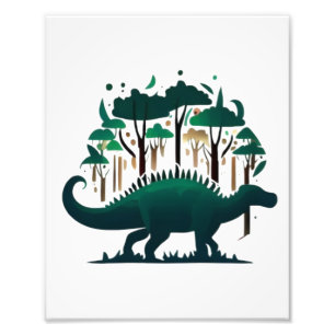 Unique Green Stegosaurus Dinosaur Forest Photo Print