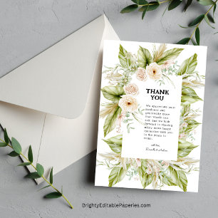 Unique Greenery Bright Pampas Grass Tropical Thank You Card