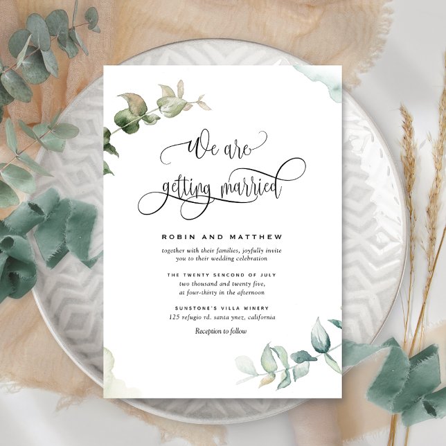 Unique Greenery Watercolor Getting Married Wedding Invitation (Creator Uploaded)