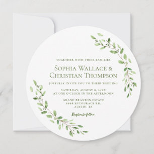 Unique Greenery Watercolor wreath Wedding monogram Invitation
