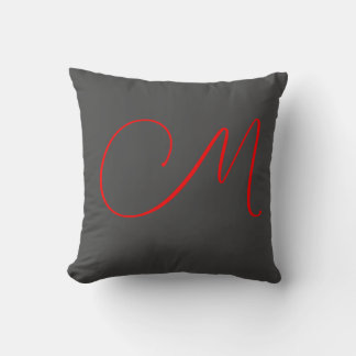 Unique grey red calligraphy monogram name initial cushion