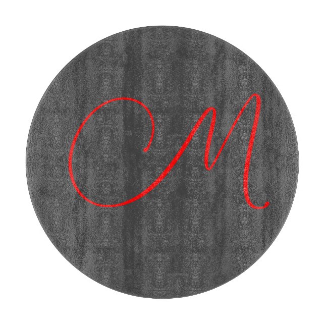 Unique grey red calligraphy monogram name initial cutting board (Front)