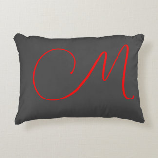 Unique grey red calligraphy monogram name initial decorative cushion