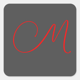 Unique grey red calligraphy monogram name initial square sticker
