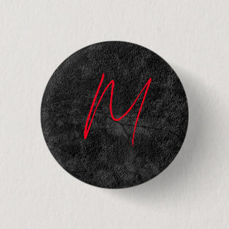 Unique grey red monogram name initial calligraphy 3 cm round badge