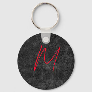 Unique grey red monogram name initial calligraphy key ring