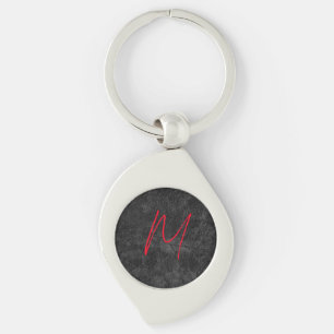 Unique grey red monogram name initial calligraphy key ring