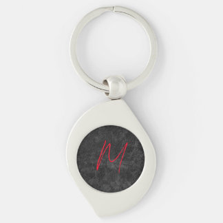 Unique grey red monogram name initial calligraphy key ring