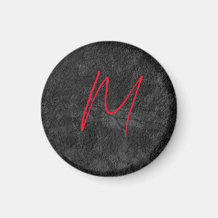 Unique grey red monogram name initial calligraphy magnet