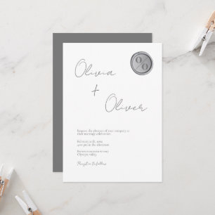 Unique grey silver wax seal monogram wedding  invitation
