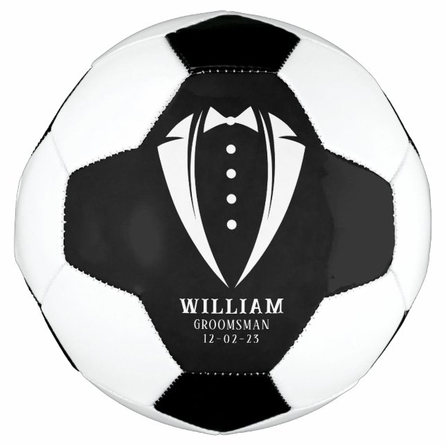 Unique Groomsmen Gifts | White on Black Tuxedo Football (Front)