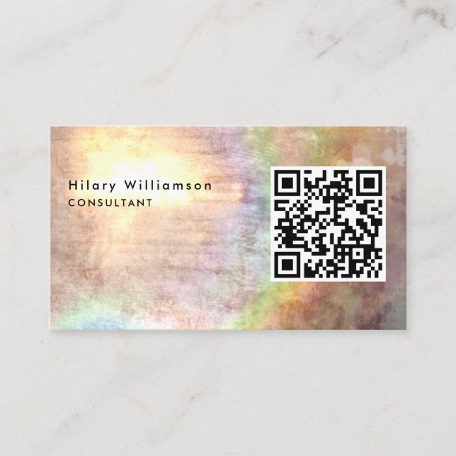 Unique Grunge Beige Consultant Holograph QR Code Business Card (Front)