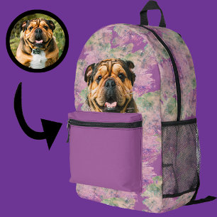 Unique Grunge Pink Lilac Bulldog Dog Lover Photo Printed Backpack