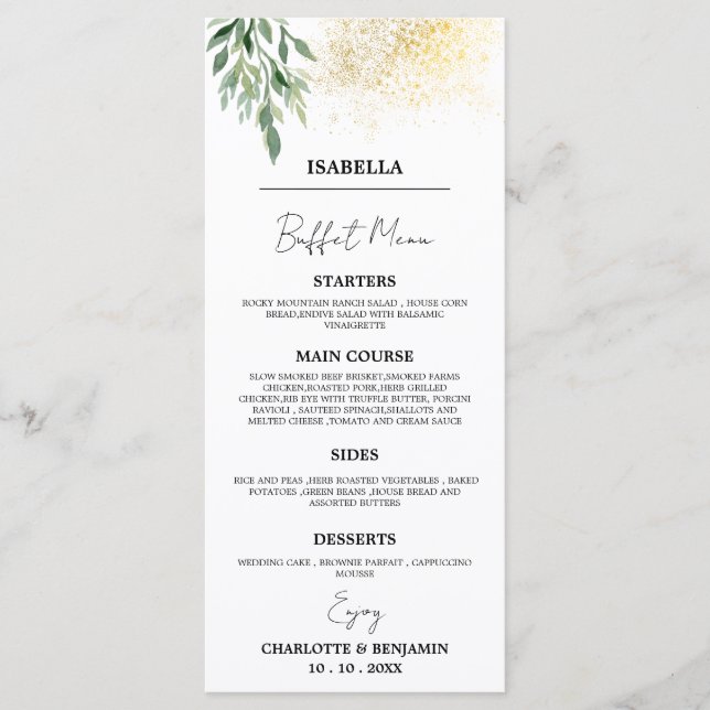 Unique Guest Name Wedding Buffet  Menu (Front)
