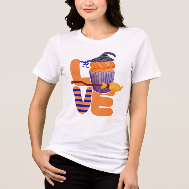 Unique Halloween Cupcake Stacked Love Split Text  Tri-Blend Shirt (Front)