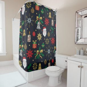 Unique Hand Dawn Christmas Doddles Blue Design Shower Curtain