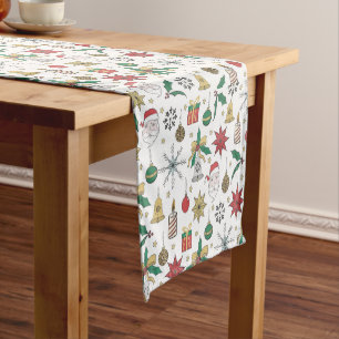 Unique Hand Dawn Christmas Doddles Design Short Table Runner