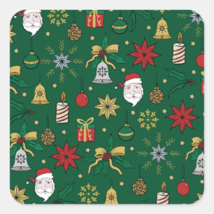 Unique Hand Dawn Christmas Doddles Green Design Square Sticker