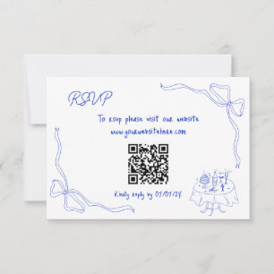 Unique Hand Drawn Contemporary QR Code French Bow Invitation