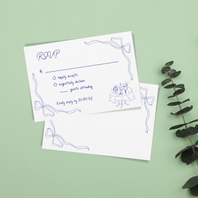 Unique Hand Drawn Contemporary QR Code French Bow Invitation (Creator Uploaded)