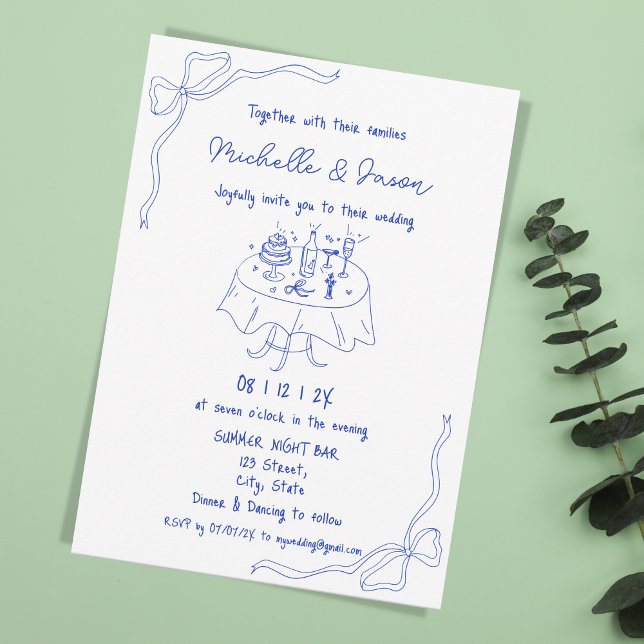 Unique Hand Drawn Contemporary Retro French Bow Invitation (Creator Uploaded)