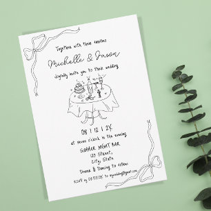 Unique Hand Drawn Contemporary Retro French Fun Invitation