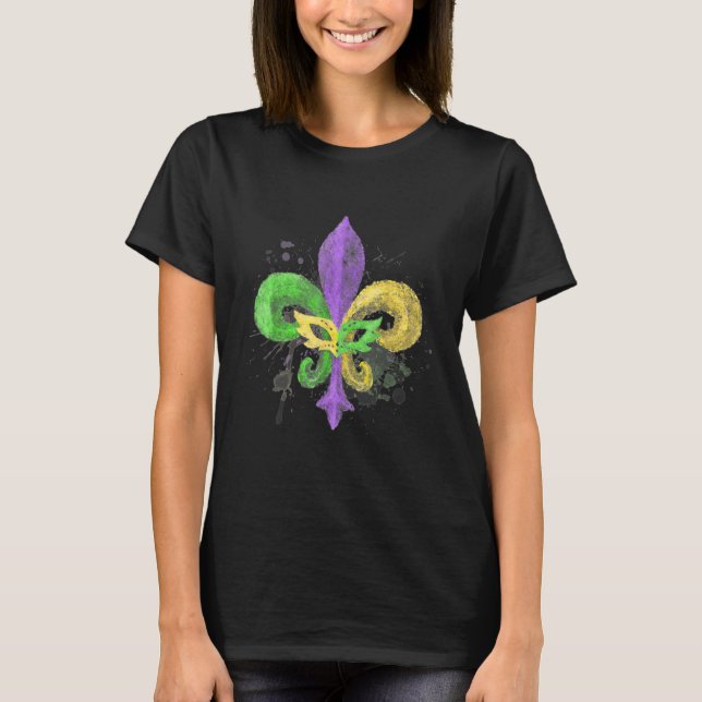 Unique Hand Drawn Fluer De Lis Mardi Gras Carnival T-Shirt (Front)
