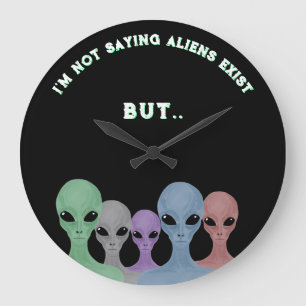 Unique Hand Drawn Multi Coloured Aliens Large Clock