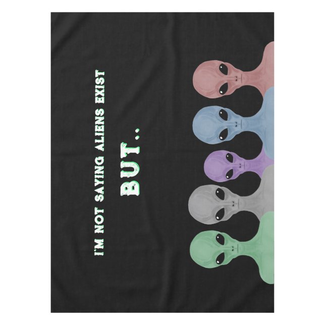 Unique Hand Drawn Multi Coloured Aliens  Tablecloth (Front)