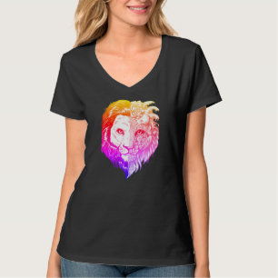 Unique Hand Drawn Mystic Lion Art Women's V-neck T-Shirt