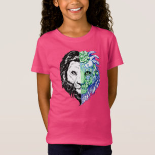 Unique Hand Drawn Mystic Lion Girl's Football Tee