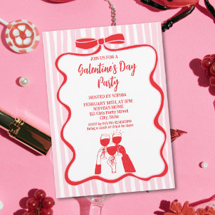 Unique Hand Drawn Pink Red Galentine's Day Party Invitation