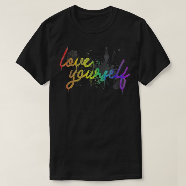 Unique Hand Drawn Rainbow Love Yourself Gay Pride  T-Shirt (Design Front)
