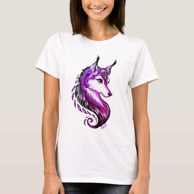 Unique Hand Drawn Wolf Art Women's T-shirt (Front)