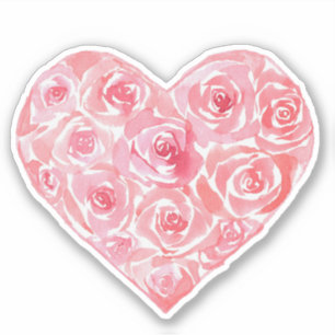 Unique Hand Painted Watercolor Pink Rose Heart