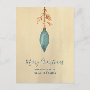 Unique Hand Painted Watercolor Turquoise Christmas Holiday Postcard