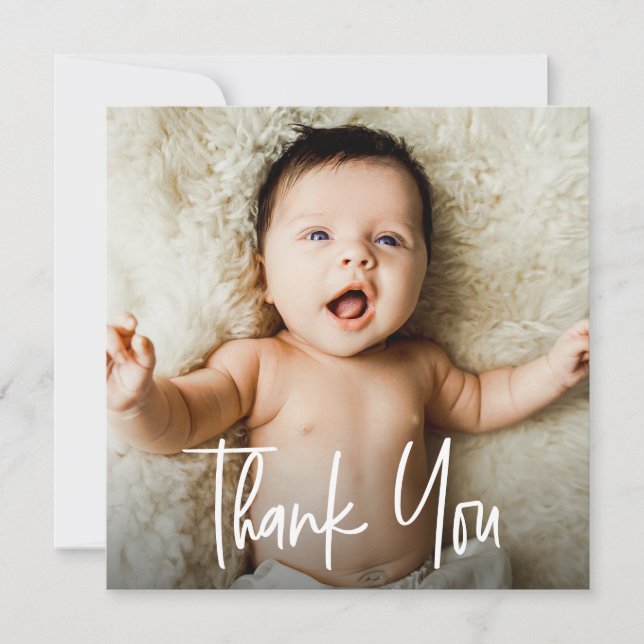 Unique Handlettering Custom Cute Baby Shower Photo Thank You Card (Front)