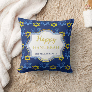 Unique Happy Hanukkah Watercolor Stars Of David Cushion