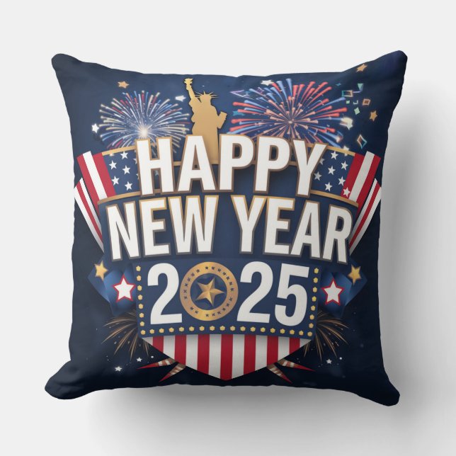 Unique Happy New Year 2025 Design.  Cushion (Front)