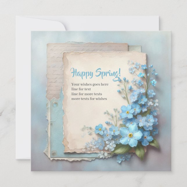 Unique Happy spring card with forget me not flower (Front)