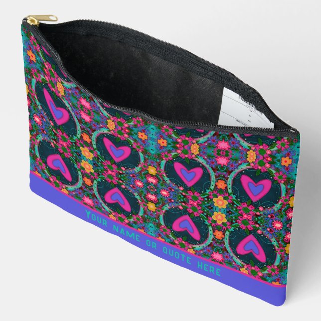 Unique Heart Pattern Custom Name Cosmetic Bag (Open)