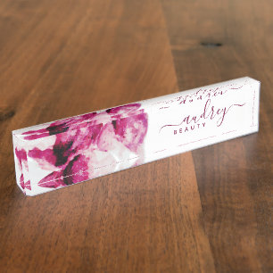Unique Hibiscus Burgundy Floral Fancy Signature Nameplate