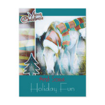 Unique Highland Pony Santa Holiday Art Greeting