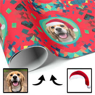 Unique Holiday Dog Photo First Pet Gift Santa Hat  Wrapping Paper