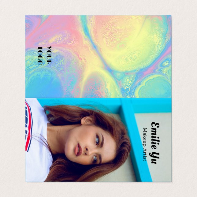 Unique Holographic Makeup Artist Photo & Logo Business Card (Outside Unfolded)