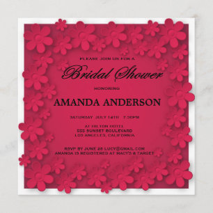 Unique Hot Pink Red Floral Bridal Shower Invitation