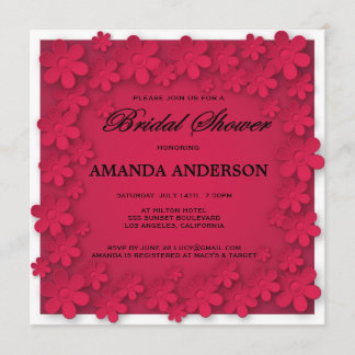 Unique Hot Pink Red Floral Bridal Shower Invitation