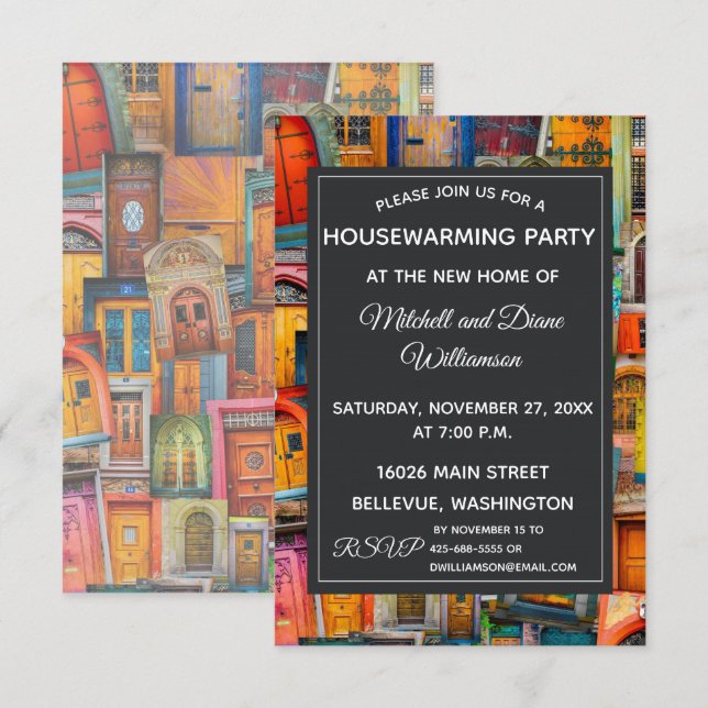 Unique Housewarming Party Invitation Doors (Front/Back)