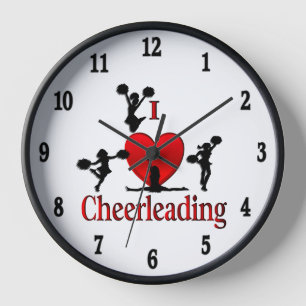 Unique I Heart Cheerleading Black Numbers Clock