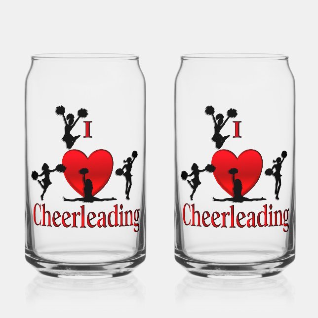 Unique I Heart Cheerleading Can Glass (Front)